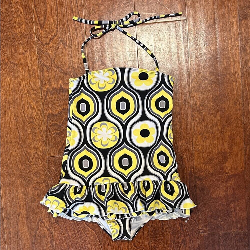 Flowers by Zoe Girl’s Retro Yellow and Black One Piece Bathing Suit, Size 5